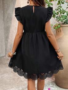 SHEIN Maternity Casual Solid Color Hollow Hem Dress - Black - View 2