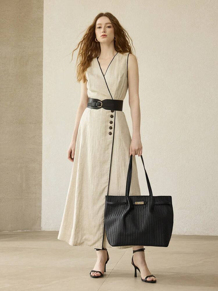 WOMEN'S TOTE BAG, EXQUISITE STRAPS, VINTAGE WOVEN EMBOSSED MATERIAL SHOULDER BAG, LARGE CAPACITY COMMUTER BAG.