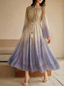 Modelyn Modelyn Đầm dài bằng chiffon thanh lịch, lãng mạn dành cho nữ, có cổ, eo thắt dây đính hạt, thích hợp cho mùa xuân/hè. - Nhiều màu - Xem 8