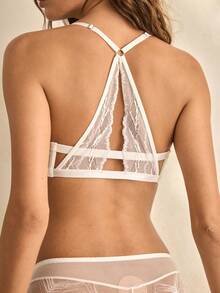 Charlaine White Lace Patchwork 3/4 Cup Underwire Bra, Front Closure, Lift & Enhance, Romantic French Style, Elegant & Refined Women's Lingerie - White - View 2