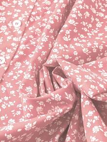 SHEIN LUNE 大尺碼女款度假休閒前開鈕扣碎花印花長裙，適合新年穿著 - 粉色 - 查看 4