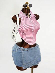 Mistrie Spring And Summer Back Tie Bow-Knot Casual Design Sense Shirt - Pink - View 4