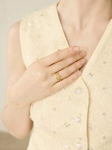 MOTF PREMIUM Anillo abierto enchapado en oro de 18K con rhinestones - Amarillo dorado - Ver 9