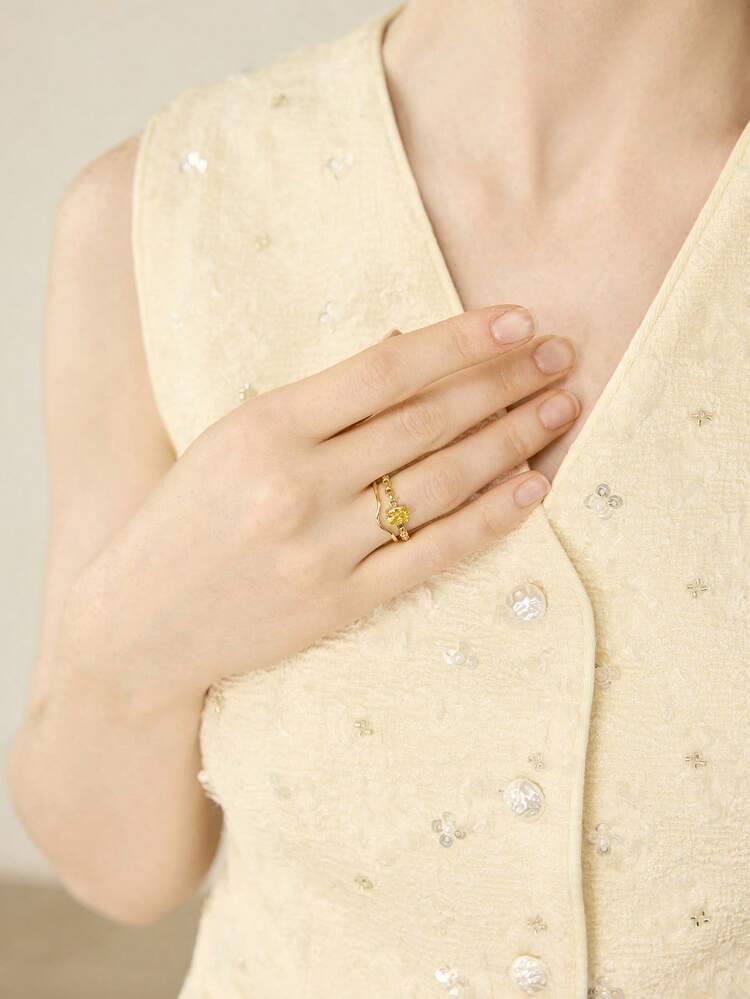 18K GOLD PLATED RHINESTONE OPEN RING