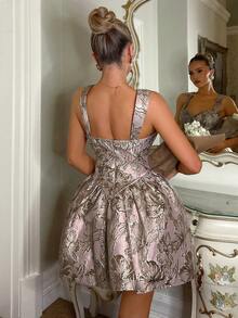 Glamine Charm 时尚优雅的提花无袖公主裙 - 杏色 - 查看 2