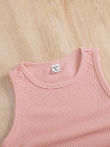 SHEIN 3件組少女針織素色立領修身休閒短版背心上衣套裝 - 淡紫色 - 查看 5
