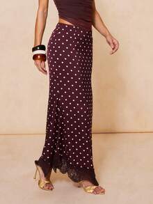 Lumalex 女士波点休闲百搭约会外出A字裙 - 咖啡棕 - 查看 6