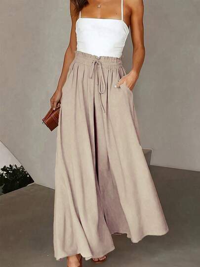 Franclia Petite Upgrade Your Warm-Weather Wardrobe With These Dreamy High-Waisted Linen Wide-Leg Pants! Perfect For Vacations And Casual Days, They Feature A Drawstring Waist, Ultra-Flowy Drape, And A Floor-Length Cut That Slims And Lengthens Your Legs. Wide Leg Summer Pants Women Wide Leg Pants Flowy Pants For Women