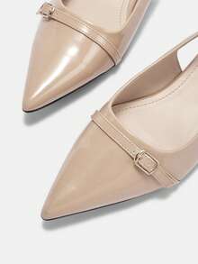 CUCCOO CURVES Women Shoes Women's Pointed Buckle Design Everyday Versatile Fashion Wide Last High Heels - Apricot - View 8