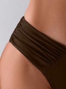 Oceva Women's Sexy Ruched Solid Color V-Shape Swimwear Bottom - Coffee Brown - View 5
