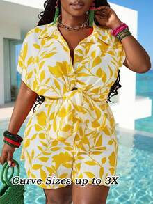 Slaydiva Bộ 2 món cỡ lớn gồm áo sơ mi ngắn tay và quần short in hoa màu vàng trắng, thích hợp cho lễ hội âm nhạc, mùa xuân/hè. Bộ đồ hè in họa tiết da báo, quần lửng capri, trang phục đi nghỉ mát cho nữ. Bộ 2 món màu vàng, cỡ lớn, bộ đồ hè cỡ lớn, quần short in hoa màu vàng. - Màu vàng - Xem 5