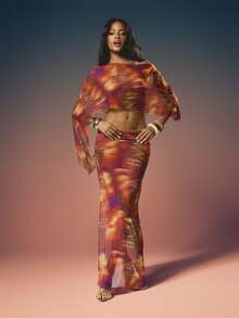 MISSGUIDED Women's Printed Side Split Maxi Skirt With Drawstring Tie Detail In Vibrant Abstract Pattern - Multicolor - View 5