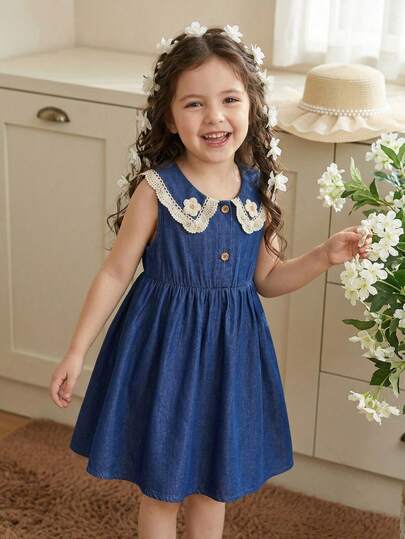 Souflis Souflis 年轻女孩优雅复古甜美花卉刺绣领半开胸无袖A字休闲连衣裙，适合节日、派对、生日、度假、春夏穿着。