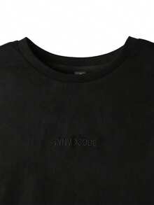 STYNVO Men's Casual Fashion Street Daily Commute Letter Embroidery Drop Shoulder Loose T-Shirt, Summer Men's Oversized T-Shirt Men's Boxy T-Shirt Men's Streetwear Men's Graphic Drop Shoulder Tee Men's Oversized Graphic Tee - Black - View 6