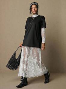 Freevana Đầm ren đen phong cách Bohemian cổ điển cỡ lớn, thanh lịch, đa năng, thích hợp mặc hàng ngày, đầm dự tiệc mùa xuân sớm dành cho phụ nữ. - trắng - Xem 5