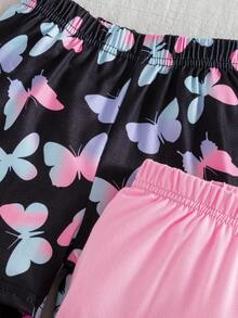4pcs Celana Pendek Anak Perempuan Motif Tie-Dye Hati, Tie-Dye Kupu-kupu, dan Patchwork Bunga Warna Polos, Serbaguna untuk Pakaian Sehari-hari di Musim Panas dan Aktivitas Luar Ruangan - MultiWarna - View 3