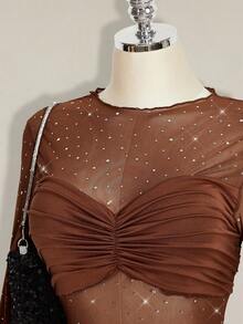 SHEIN ICON 大码女士性感派对黑色迷你连衣裙 - 棕色 - 查看 5