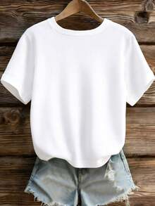 EMERY ROSE Women's Summer New Casual Daily Commute Simple Solid Color Short Sleeve T-Shirt - White - View 2