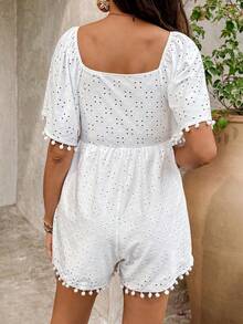 SHEIN Maternity Tie-Dye Embroidered Twist Ruched Casual Romper - White - View 2