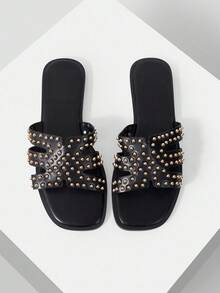 Mnmlis Rivet Inlaid Cool Slippers - Black - View 1