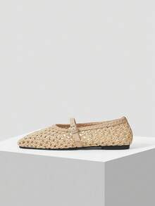 Mnmlis Women's New Fashion Breathable Hollow Mesh Flat Shoes - Apricot - View 2