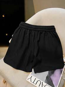 Resyla Plus Size Summer Casual Lemon Embroidery Shorts - Black - View 2