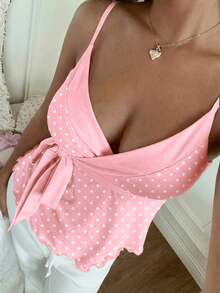 CovetEZ 女士波点扭结休闲百搭日常穿搭吊带背心 - 粉色 - 查看 4