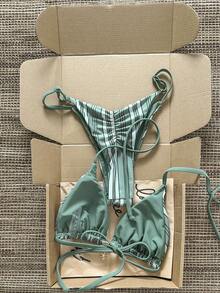 Swim Mod Bộ bikini nữ gồm dây chuyền in họa tiết ngẫu nhiên, trang sức kim loại, thích hợp cho mùa xuân/hè. - Nhiều màu - Xem 3