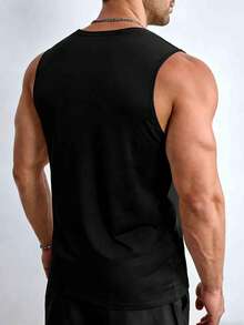 Camiseta de tirantes con estampado de levantamiento de pesas para hombres, estilo de los años 2000 - Negro - Ver 2