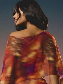 MISSGUIDED Women's Tie Dye Off Shoulder Cape Sleeve Mesh Top With Abstract Print Fall Fashion Blouse - Multicolor - View 2