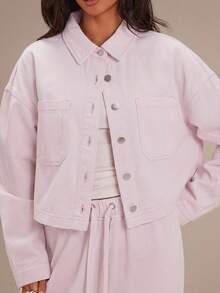 Athîral Denim Women's Casual Solid Color Denim Shirt - Baby Pink - View 5