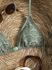 Swim Vcay-D Women's Spring/Summer Jacquard Fabric Beaded Halter Bikini Top - Army Green - View 6