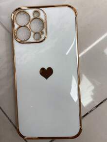 1 Piece Of Electroplated Heart-Shaped Glossy Lens Protective TPU Phone Case, Compatible With IPhone - White - View 14