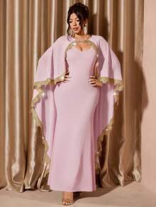 Cravure A Plus-Size Elegant Fishtail Dress With A Court-Style Fit - Pink - View 3