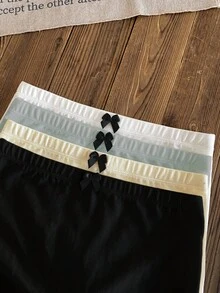 4pcs/Set Girls' Minimalist Bow & Floral Print Cute Soft Cotton Briefs, Multiple Colors (Pink, White, Gray, Black) - Multicolor - View 5