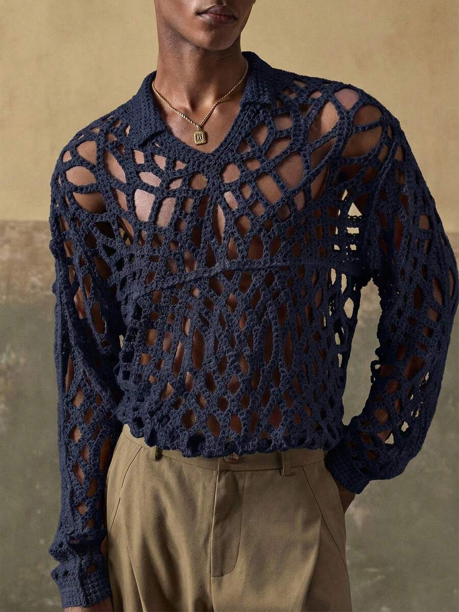 AKNOTIC Business Casual Áo sơ mi nam dệt kim móc họa tiết hoa quả mơ, tay dài, dáng rộng, thích hợp cho mùa hè, mùa thu, đi nghỉ mát, mặc hàng ngày, dự tiệc, mặc đôi, quà tặng cho nam giới.
