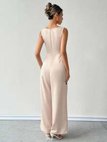 Franclia Mono de satén con escote pronunciado para mujer - Champán - Ver 2