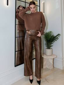 Bris Aura New Autumn/Winter Brown Knitted Ribbed Cuff Tie Loose Pullover Sweater,Knitted Sweater - Chocolate Brown - View 4