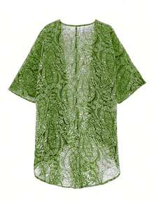 EMERY ROSE Plus Size Women Allover Print Casual Versatile Daily Wear Button-Down Shirt - Green - View 2