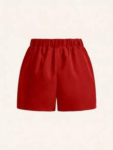 SHEIN LUNE Plus Size Women's Loose Fit Distinctive Wide Waistband Shorts - Burgundy - View 2