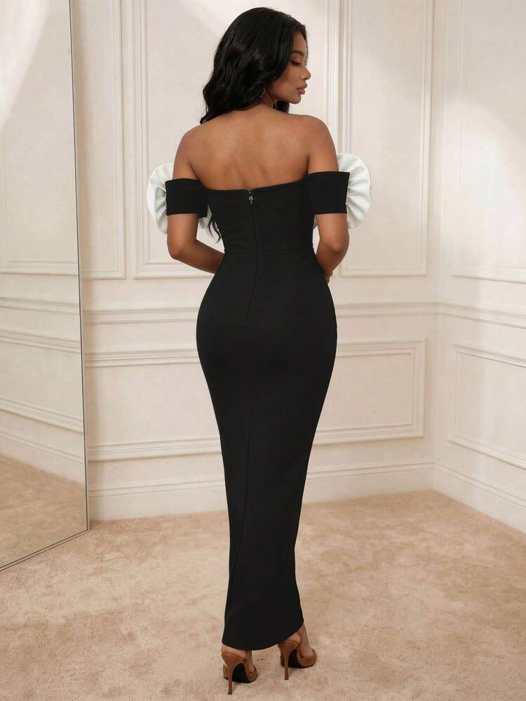New Arrival Black Floral Bodycon Dress, Elegant For Party, Ball, Birthday, Sexy & Energetic Strapless Dress For Women