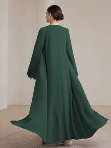 Graceveil 2pcs Women Traditional Long Dress & Abaya Coat Set Modest - Dark Green - View 2