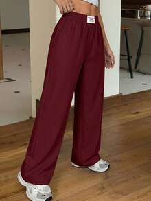 Pantalones rectos y sueltos de pierna ancha de color negro con estampado tipo zhanga para vacaciones de primavera y verano - Burdeos - Ver 4