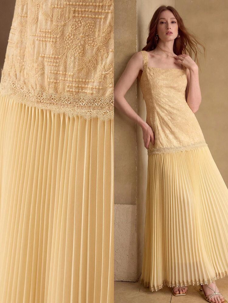 WOMEN'S ROMANTIC ELEGANT SLEEVELESS LONG PLEATED DRESS, SPRING/SUMMER