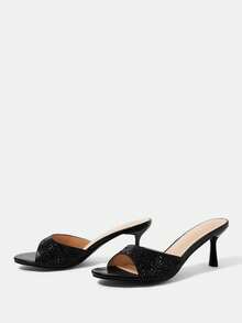 CUCCOO HITCHD Sandalias de mujer con punta cuadrada y decoración de rhinestones, cómodas y de moda para fiestas, uso diario y commuting - Primavera/Verano - Negro - Ver 3