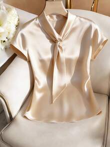 Franclia Women's Elegant Faux Pearl Button V-Neck Sleeveless Blouse, Summer - Apricot - View 8