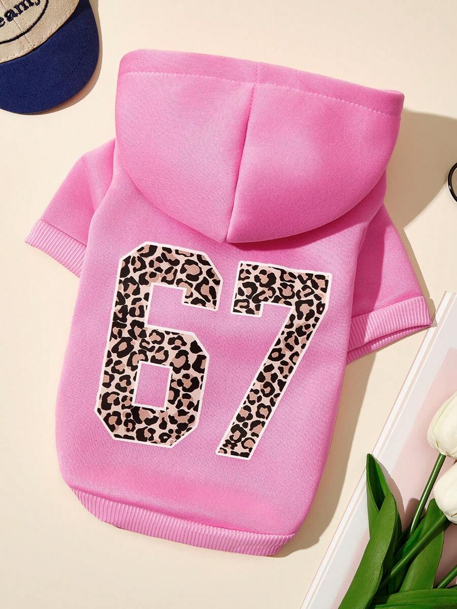 PETSIN 1 件数码印花 67 号宠物粉色运动风加厚保暖春秋季宠物连帽衫 - 粉色 - 查看 1