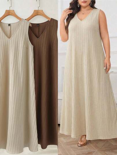 Modelyn Plus Size Sleeveless Solid Color Casual Dress, Summer