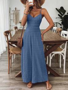 Breezaya Women's V-Neck Backless Bowknot Strap Jumpsuit, Rose Red, Spring/Summer - Blue - View 7