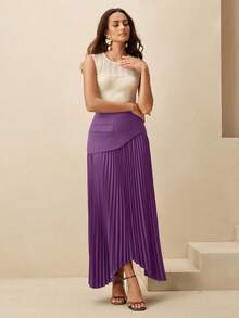 Anewsta Elegant Women's Pleated Versatile Skirt Party Deep Purple Autumn - Purple - View 7